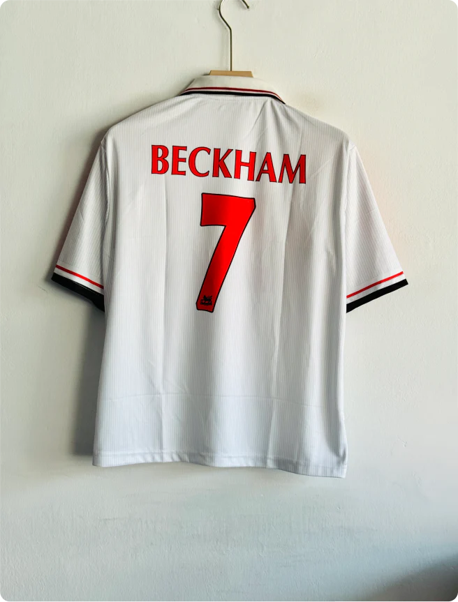 MANCHESTER UNITED 1998 - 1999 FIVE SLEEVE ZIP EMBROIDERY AWAY JERSEY BECKHAM