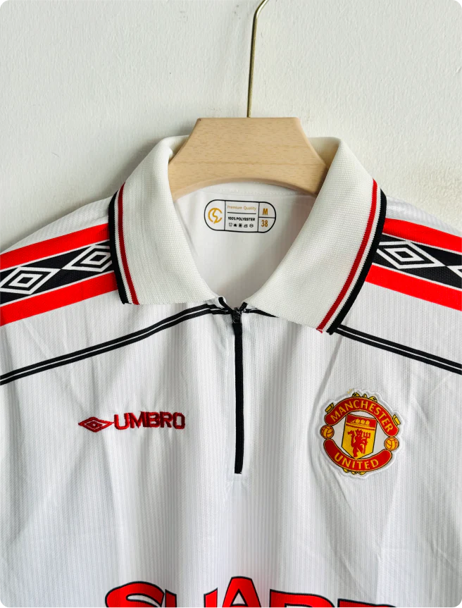 MANCHESTER UNITED 1998 - 1999 FIVE SLEEVE ZIP EMBROIDERY AWAY JERSEY BECKHAM