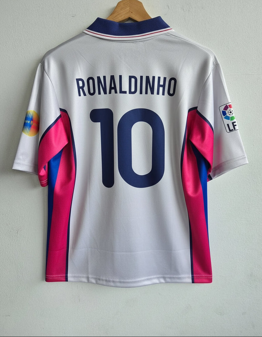 BARCELONA 1998 - 1999 FIVE SLEEVE COLLAR AWAY JERSEY