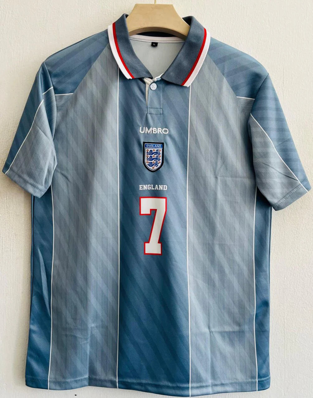 England 1996 Collar Retro Away Jersey Embroidery - Beckham