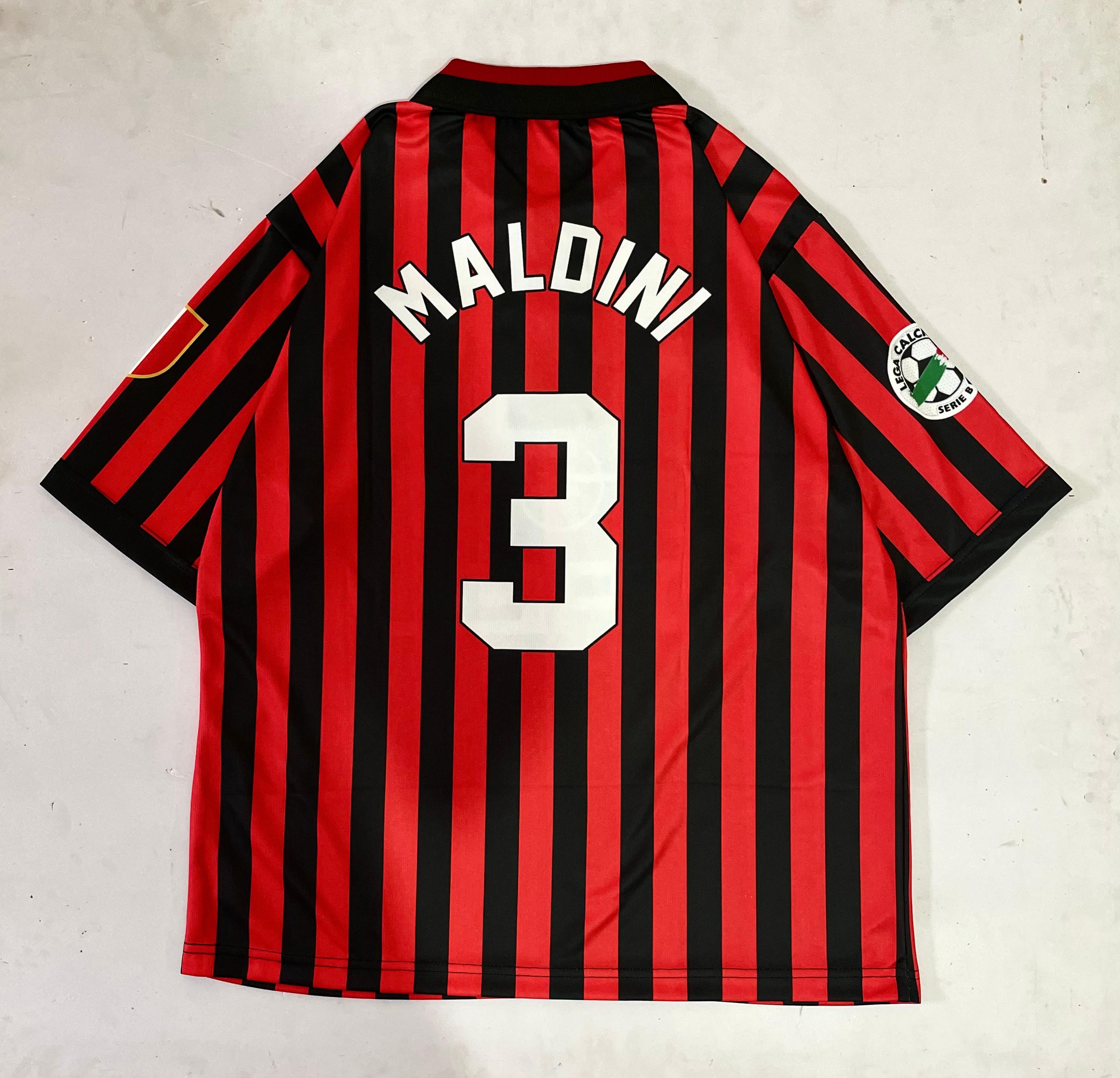 AC MILAN 1999 - 2000 FIVE SLEEVE EMBROIDERY HOME JERSEY MALDINI