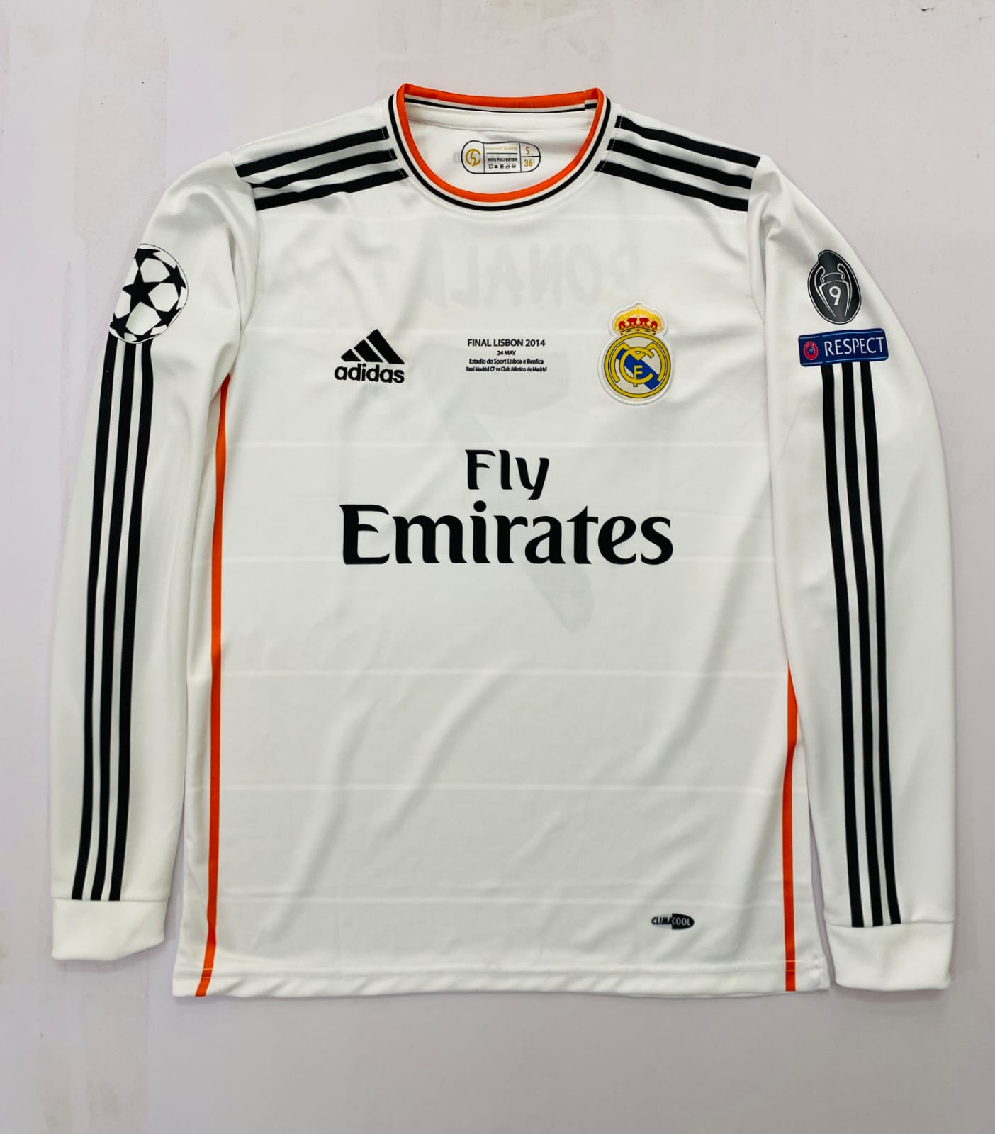 REAL MADRID 2013 - 2014 HOME JERSEY FULL SLEEVE EMBROIDERY RONALDO