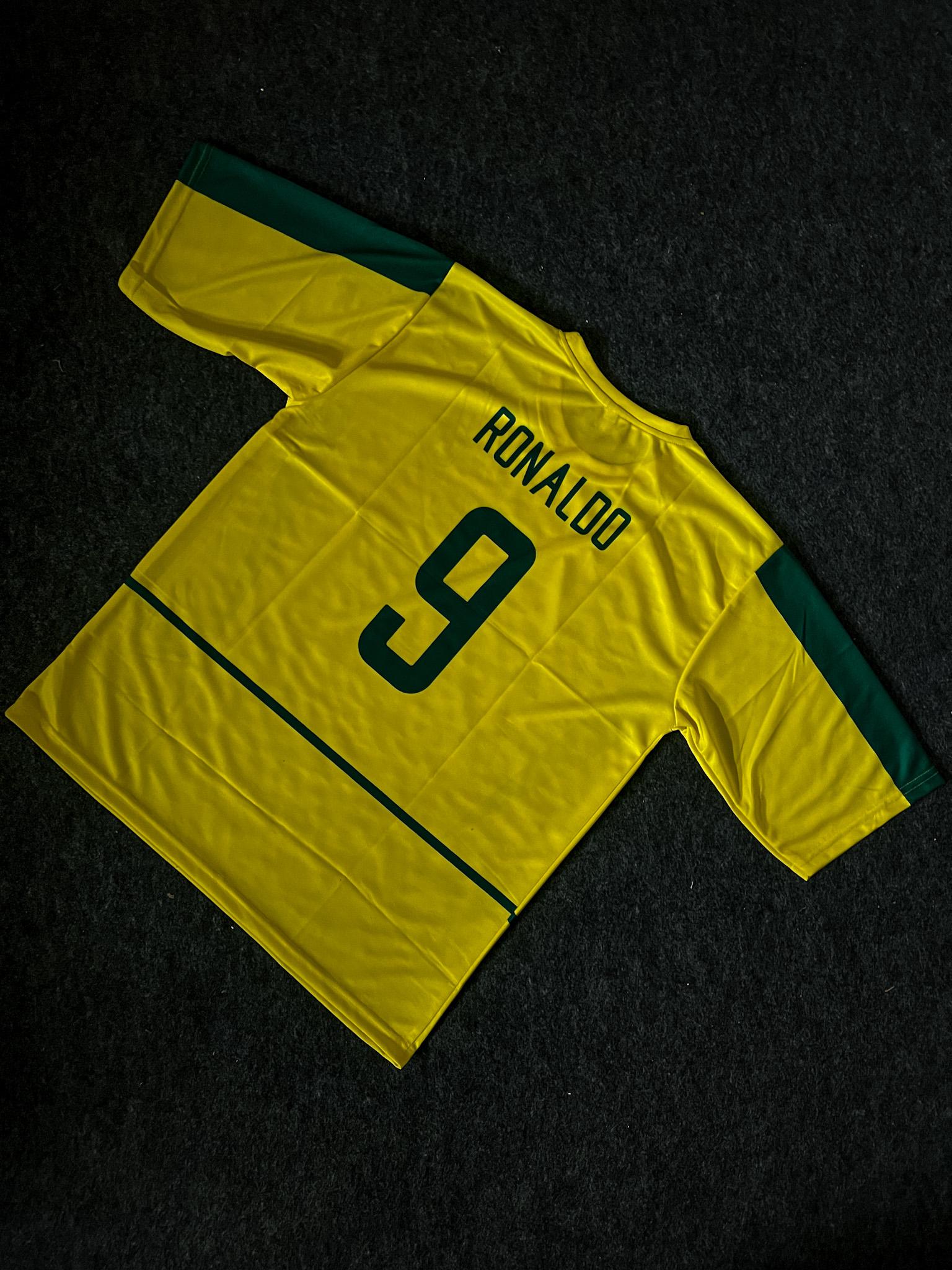 BRAZIL 2002 WORLD CUP RETRO FVE SLEEVE JERSEY RONALDO