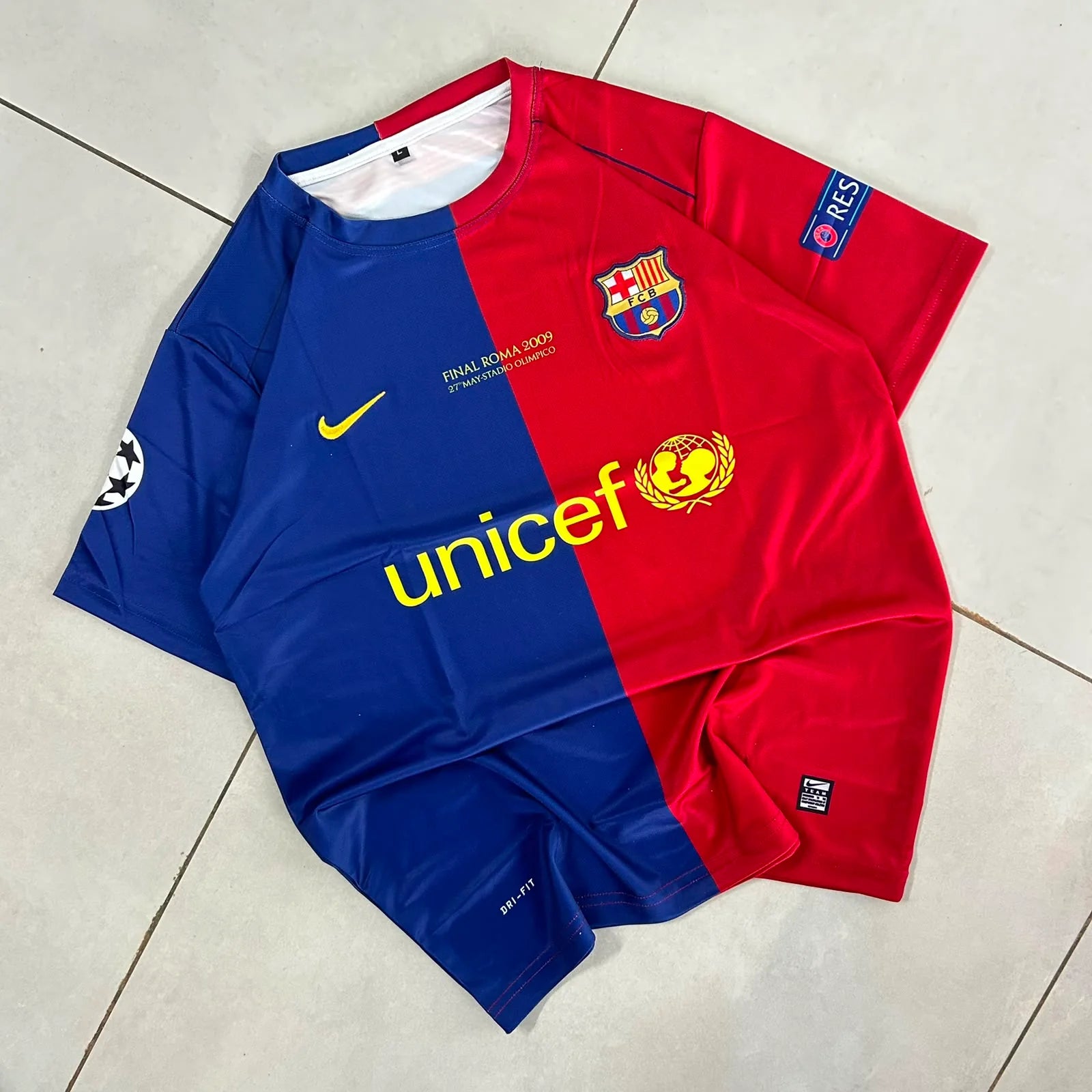 BARCELONA 2009 FINAL ROMA EDITION PREMIUM EMBROIDERY RETRO HOME JERSEY MESSI