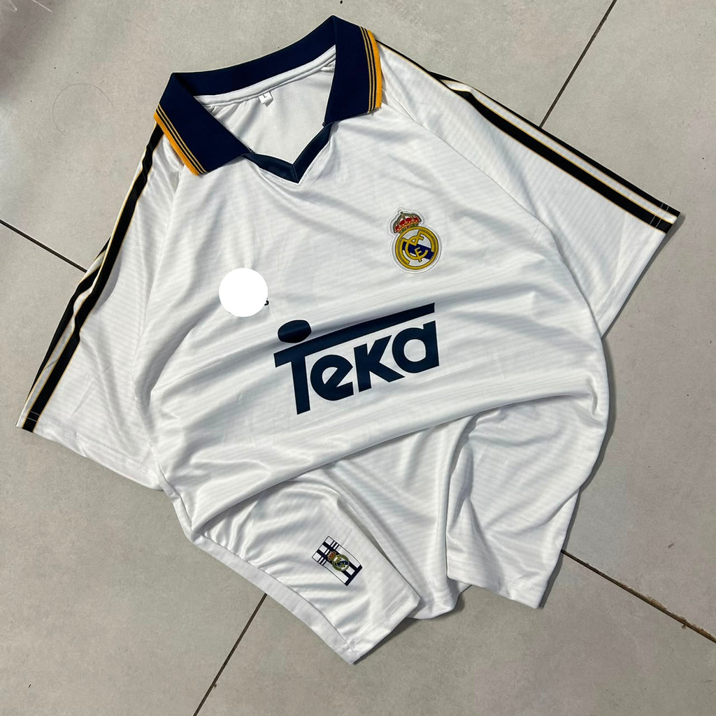 REAL MADRID 1999 - 2000 RETRO HOME JERSEY FIVE SLEEVE EMBROIDERY R.CARLOS
