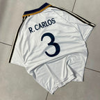 REAL MADRID 1999 - 2000 RETRO HOME JERSEY FIVE SLEEVE EMBROIDERY R.CARLOS