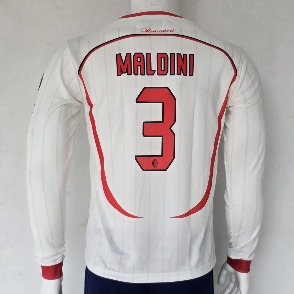AC MILAN 2007 RETRO AWAY JERSEY FULL SLEEVE EMBRODIERY MALDINI