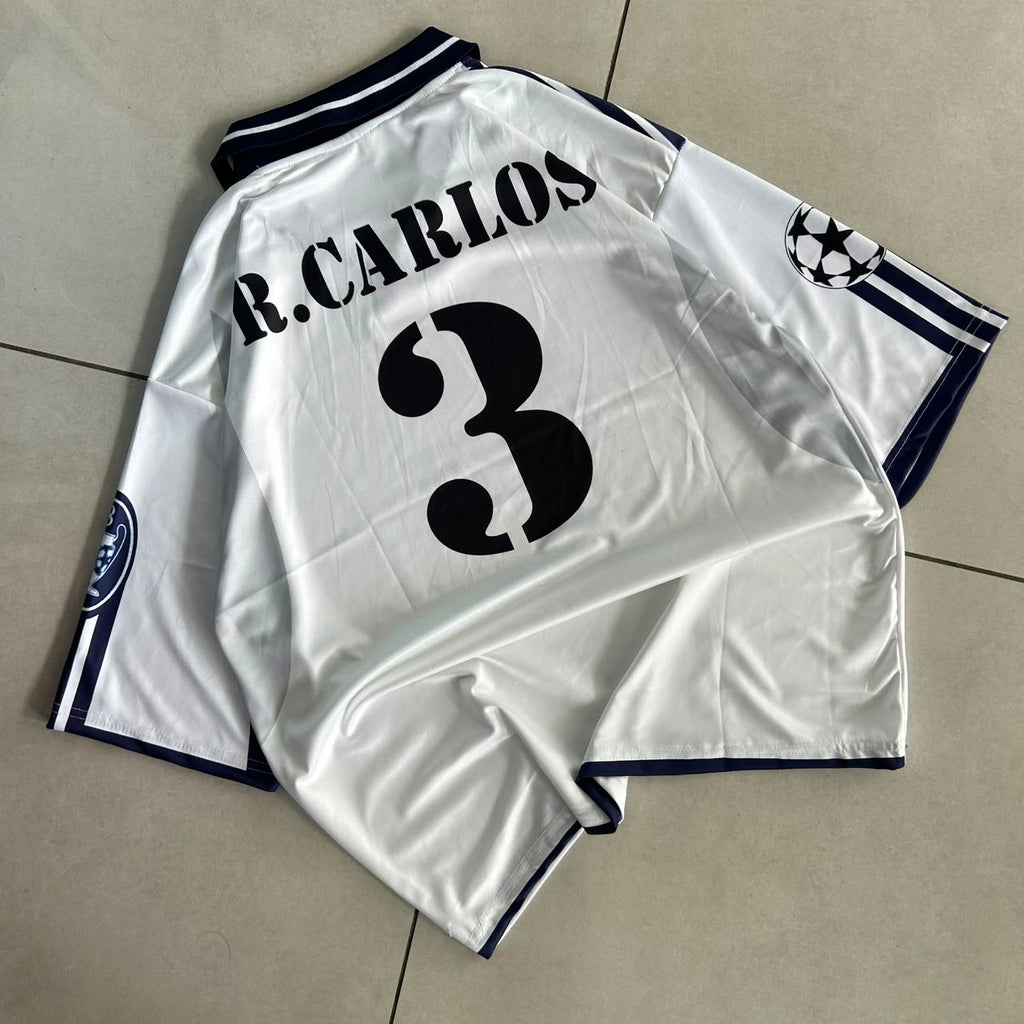 REAL MADRID 2000 - 2001 RETRO HOME JERSEY COLLAR FIVE SLEEVE R.CARLOS