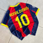 FC BARCELONA 2010 - 2011 RETRO HOME JERSEY PREMIUM EMBROIDERY RONALDINHO