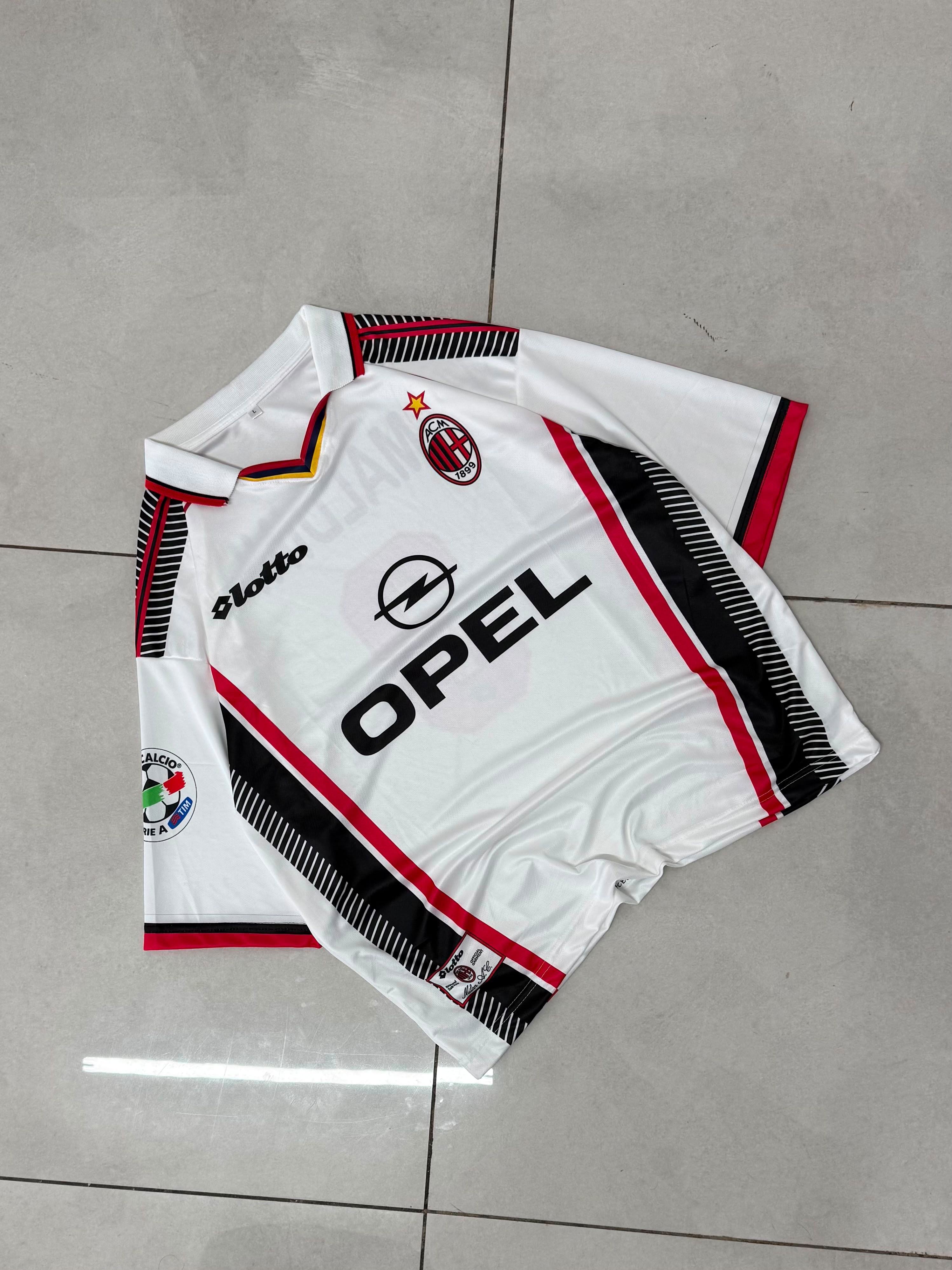 AC MILAN 1997 - 1998 FIVE SLEEVE COLLAR AWAY JERSEY MALDINI