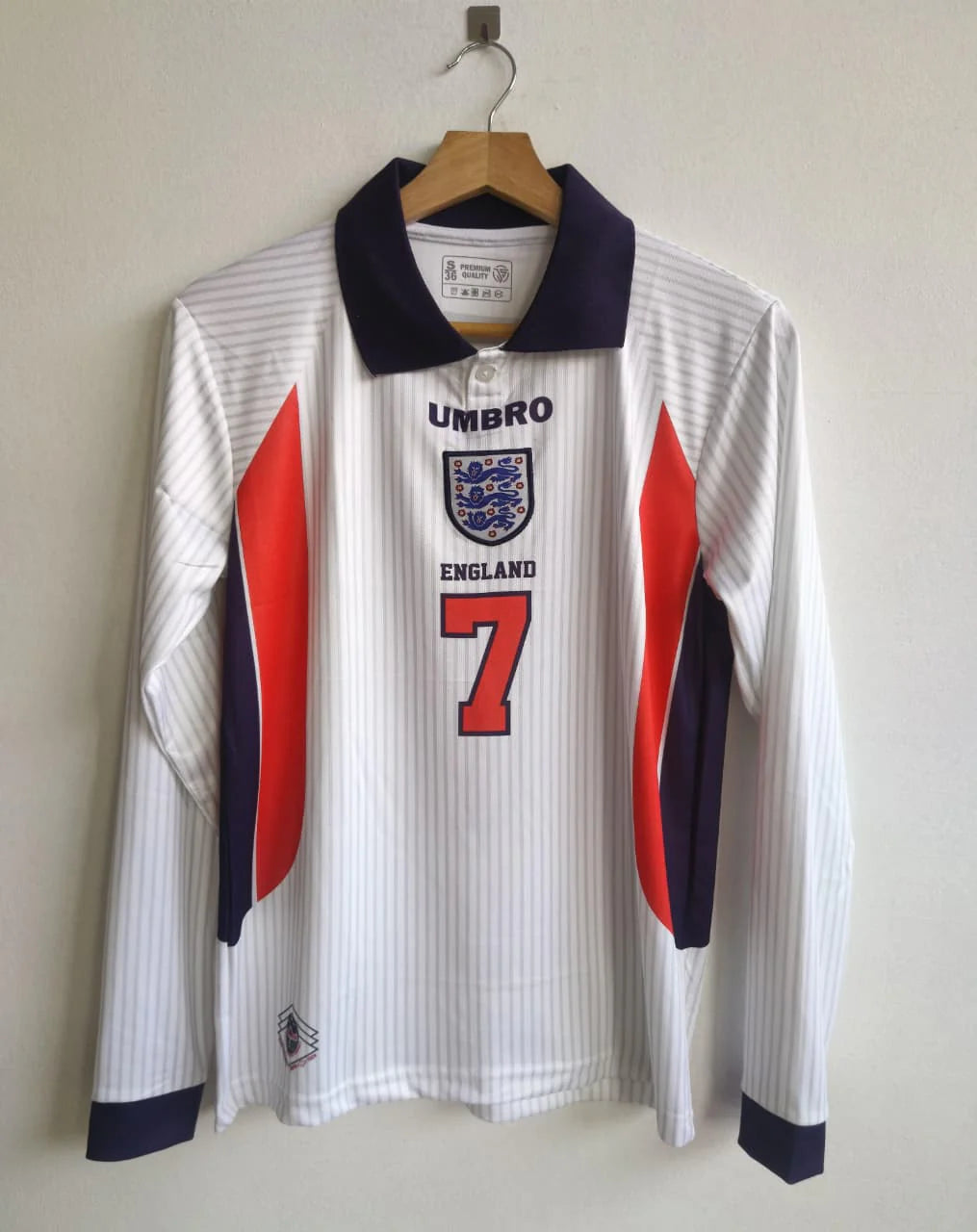 ENGLAND 1998 FULL SLEEVE HOME JERSEY EMBROIDERY BECKHAM